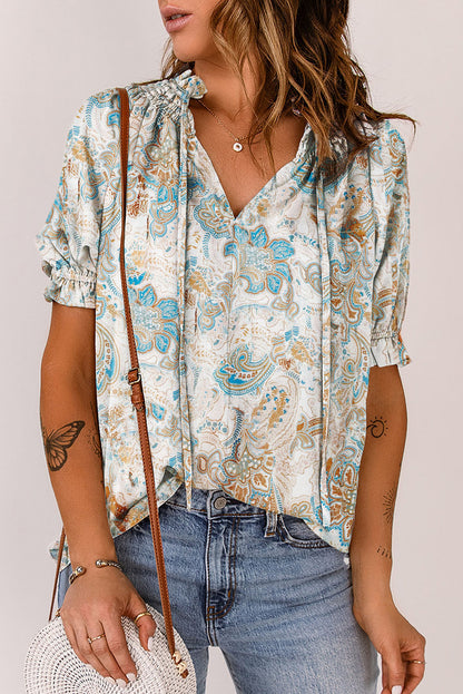 Blusa holgada de mangas anchas con estampado de paisley multicolor