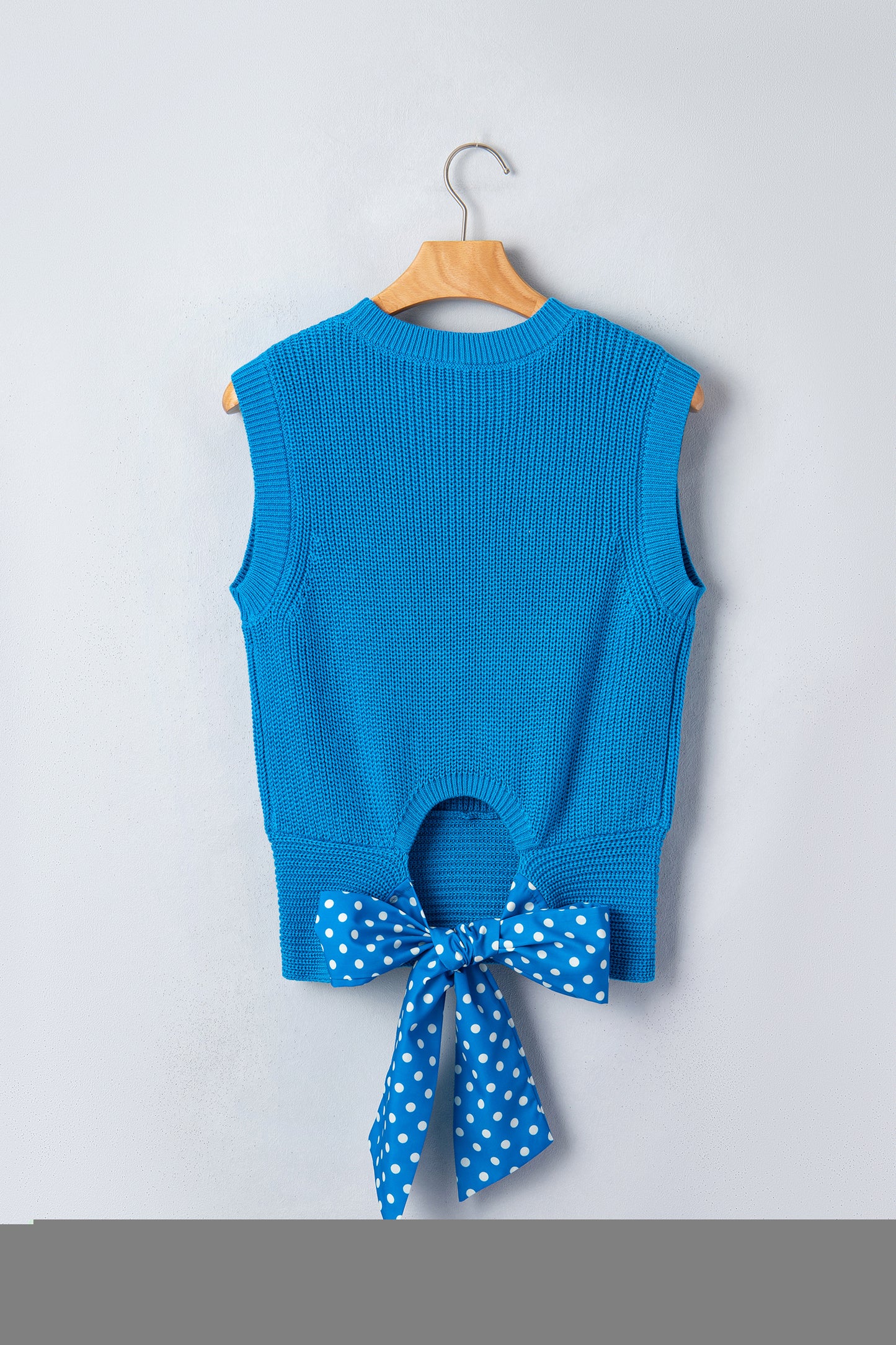 Myosotis Slim Knit Polka Dot Knot Back Cropped Sweater Tank