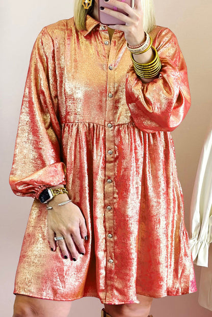 Robe mini grande taille à manches ballon métallisées et motif fleur de pêcher