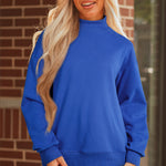 Dark Blue Solid Color Oversized Mock Neck Sweatshirt