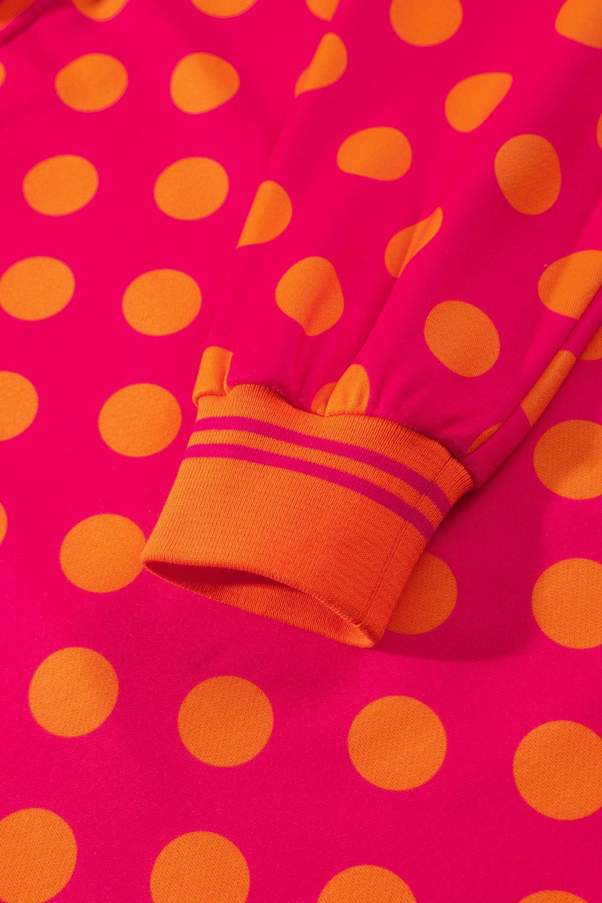 Rose Polka Dot Striped Trim Mock Neck Sweatshirt