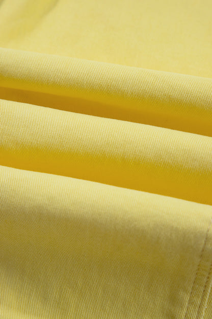 Yellow Solid Color Grommet Detail Knot Waist Barrel Jeans