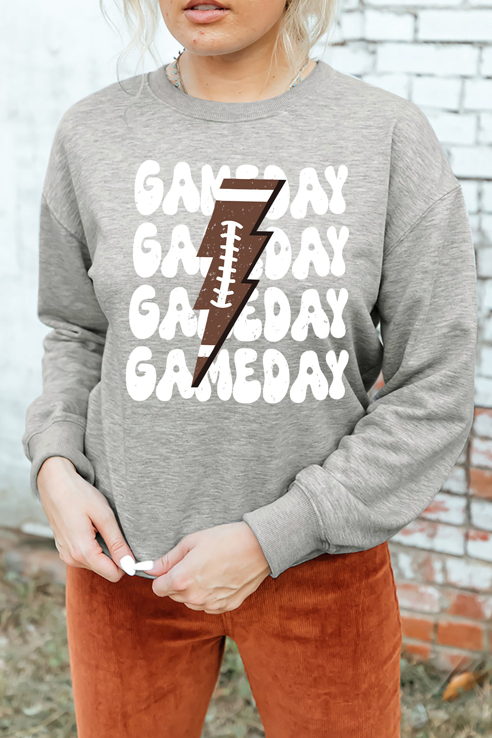 Sweat-shirt gris à imprimé GAME DAY Lightning Rugby Football