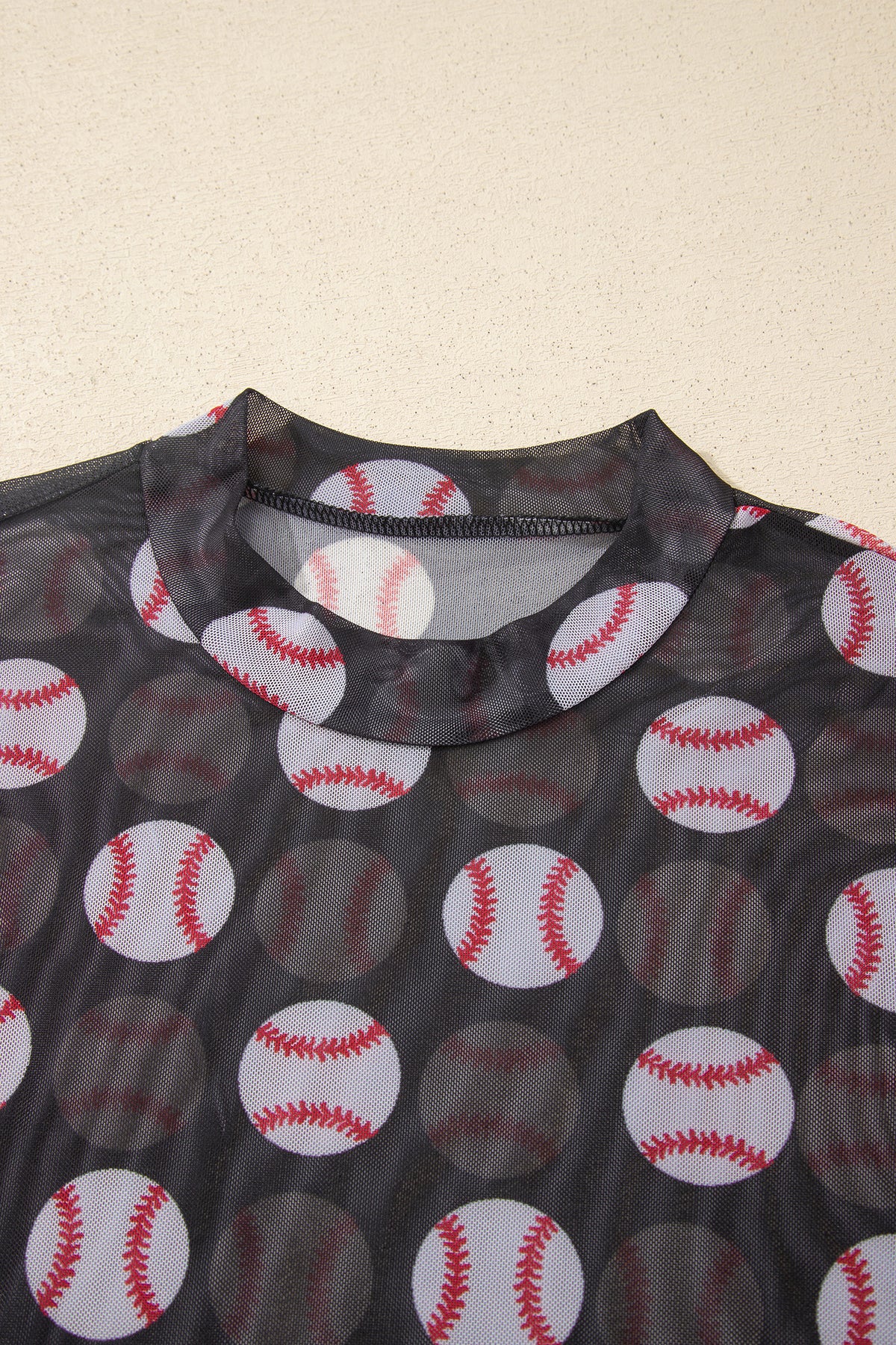 Black Baseball Game Day Sheer Mesh Long Sleeve Top