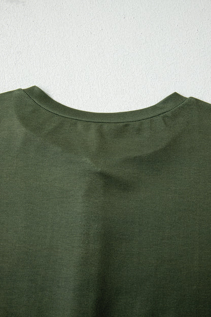 Four Leaf Clover Striped Half Buttons Crew Neck T-Shirt