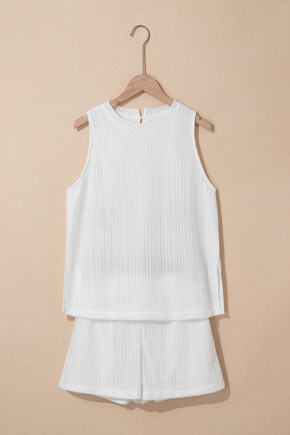 Ensemble débardeur en tricot texturé beige et short à cordon de serrage