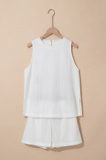 Ensemble débardeur en tricot texturé beige et short à cordon de serrage