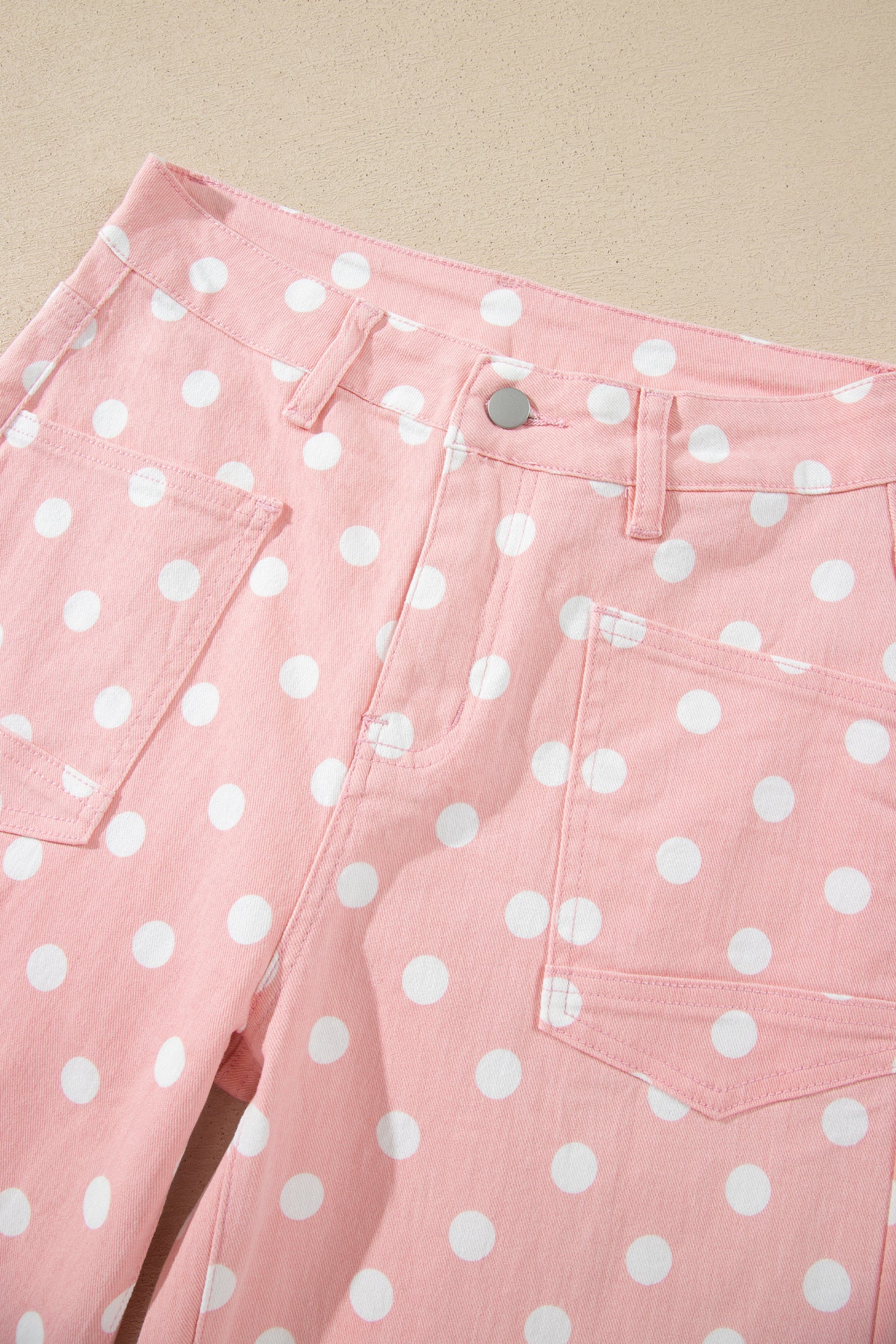 Pink Polka Dot Casual Slim Fit Jeans