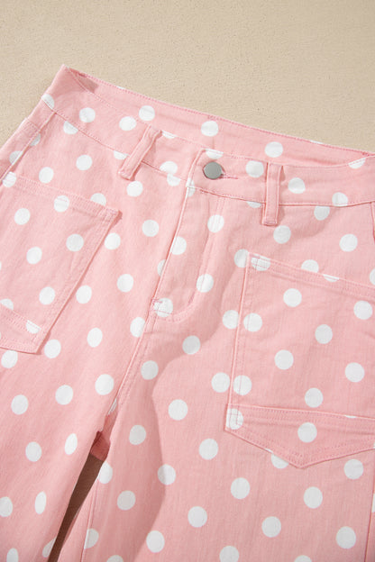 Pink Polka Dot Casual Slim Fit Jeans