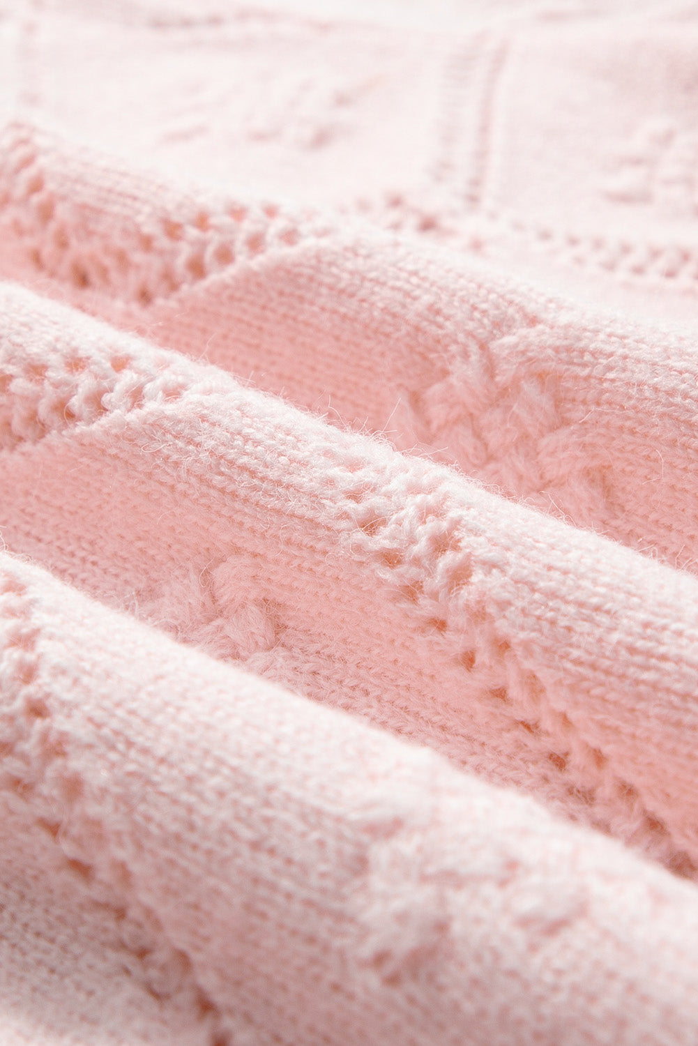 Pull court à manches bouffantes et à carreaux ajourés rose Gossamer