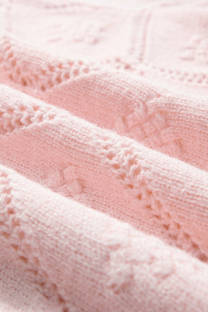 Pull court à manches bouffantes et à carreaux ajourés rose Gossamer