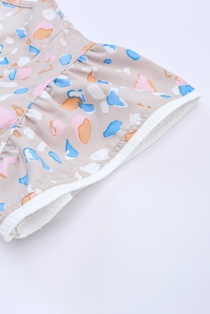 Robe kaki à imprimé croisé et col en V, manches flottantes