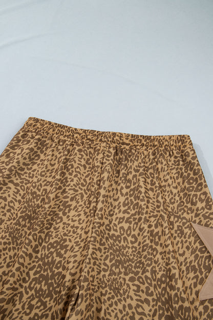 Khaki Plus Size Leopard Print Western Star Patched Jogger Pants