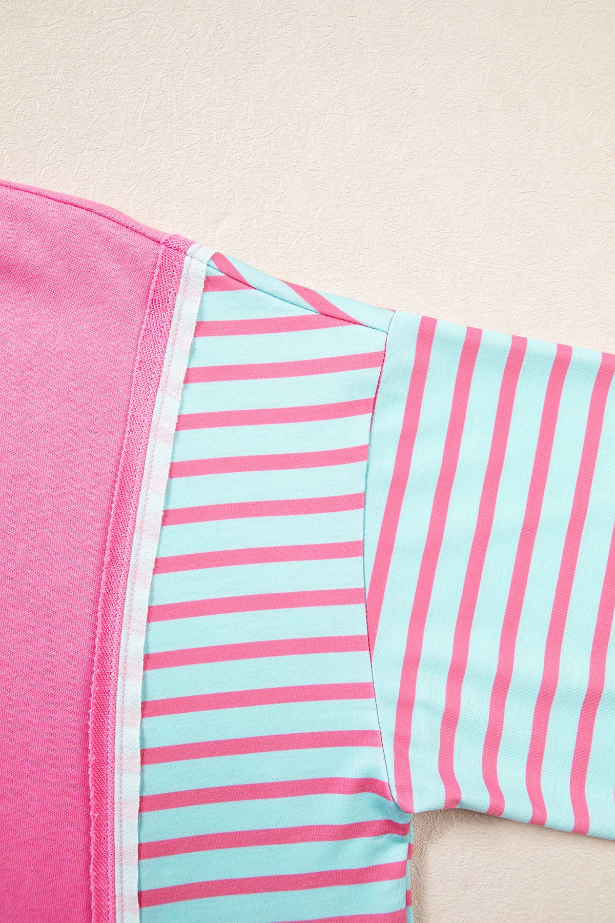 Rose Stripe Color Block Patchwork Relaxed Split Long Sleeve Top