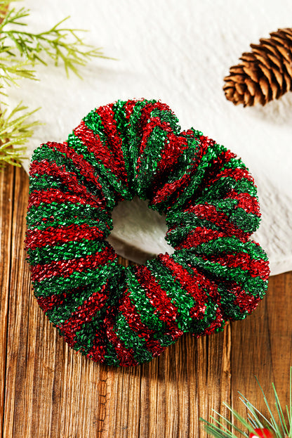 Burgundy Glitter 2-tone Stripes Christmas Hair Tie