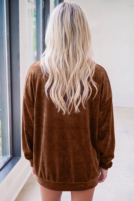 Coffee Christmas Velvet Graphic Print Long Sleeve Sweatshirt