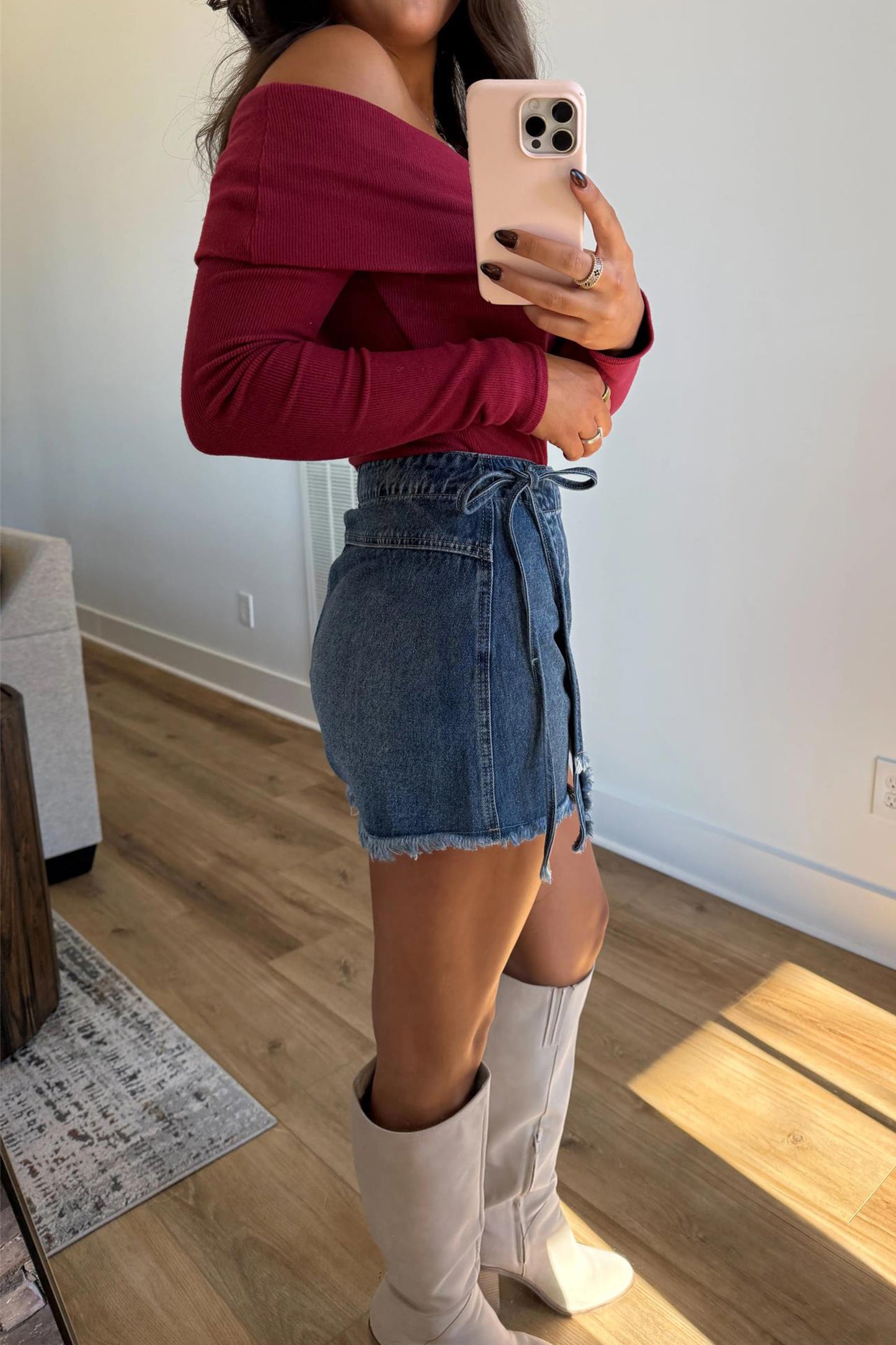 Ashleigh Blue Wrapped Tied Waist Denim Skort