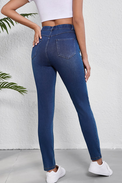 Jean décontracté Ashleigh bleu à poches multiples, coupe droite, délavé, extensible et en tricot