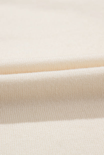 Beige Flower Pattern Short Sleeve Knitted Top