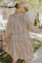 Khaki Leopard Print Ruffled V Neck Long Sleeve Mini Dress