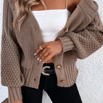Goat Mixed Texture Knit Button V Neck Sweater Cardigan