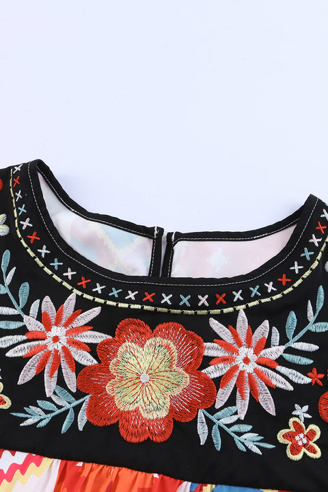 Multicolor Floral Aztec Geometric Cap Sleeve Top