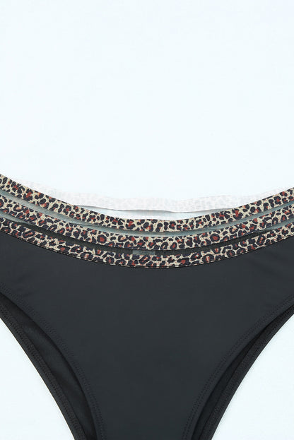 Bañador bikini de 2 piezas con ribete de malla de leopardo 