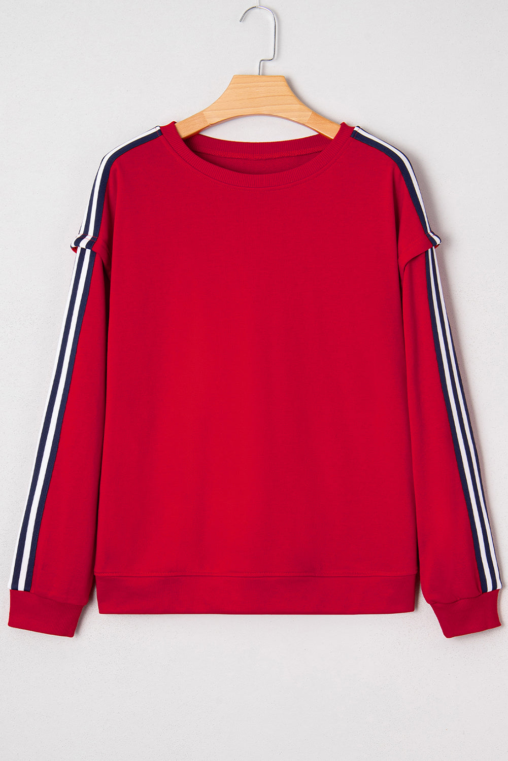 Fiery Red Contrast Striped Detail Varsity Sweatshirt