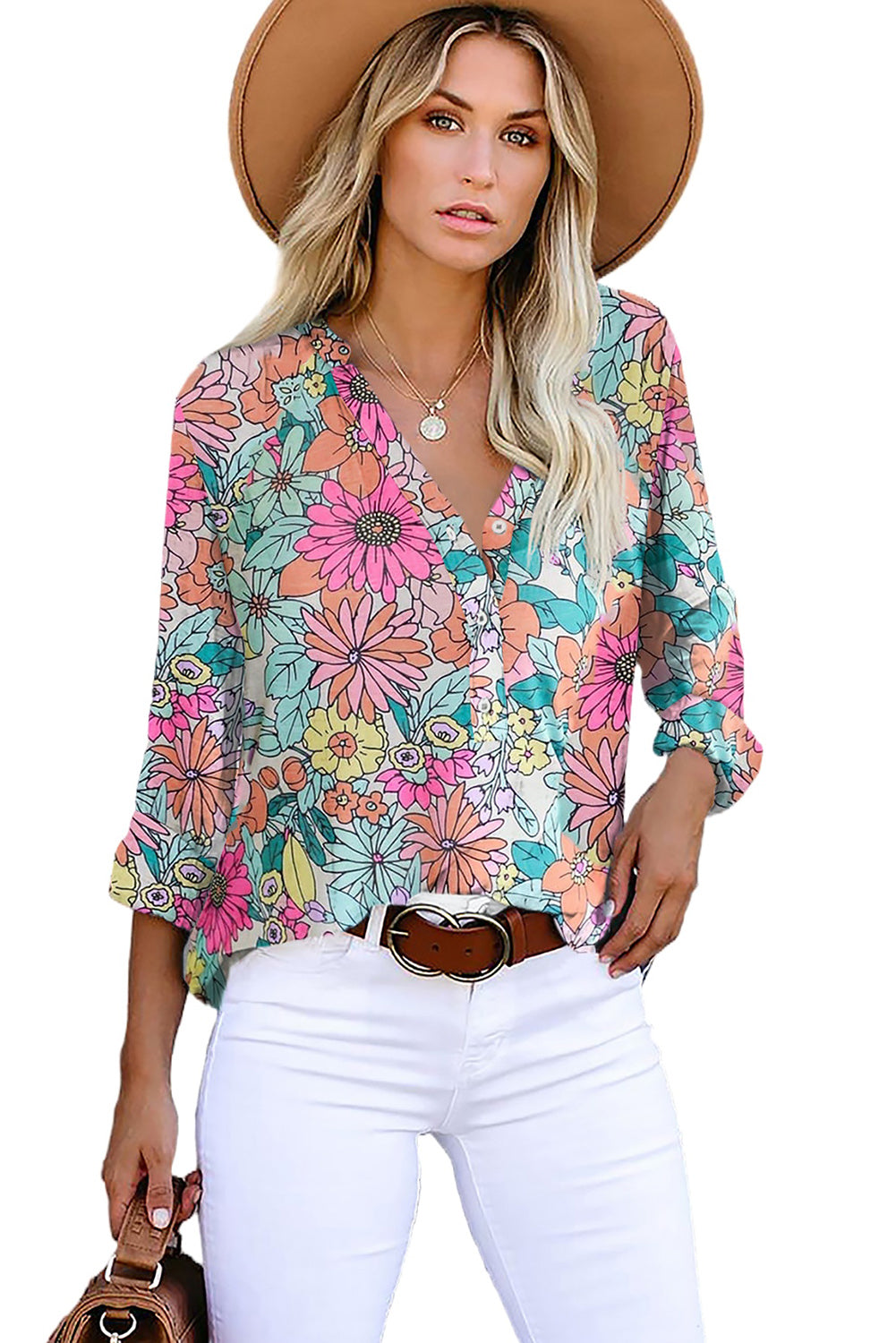 Top de manga larga con bolsillo y cuello en V a rayas blanco/azul