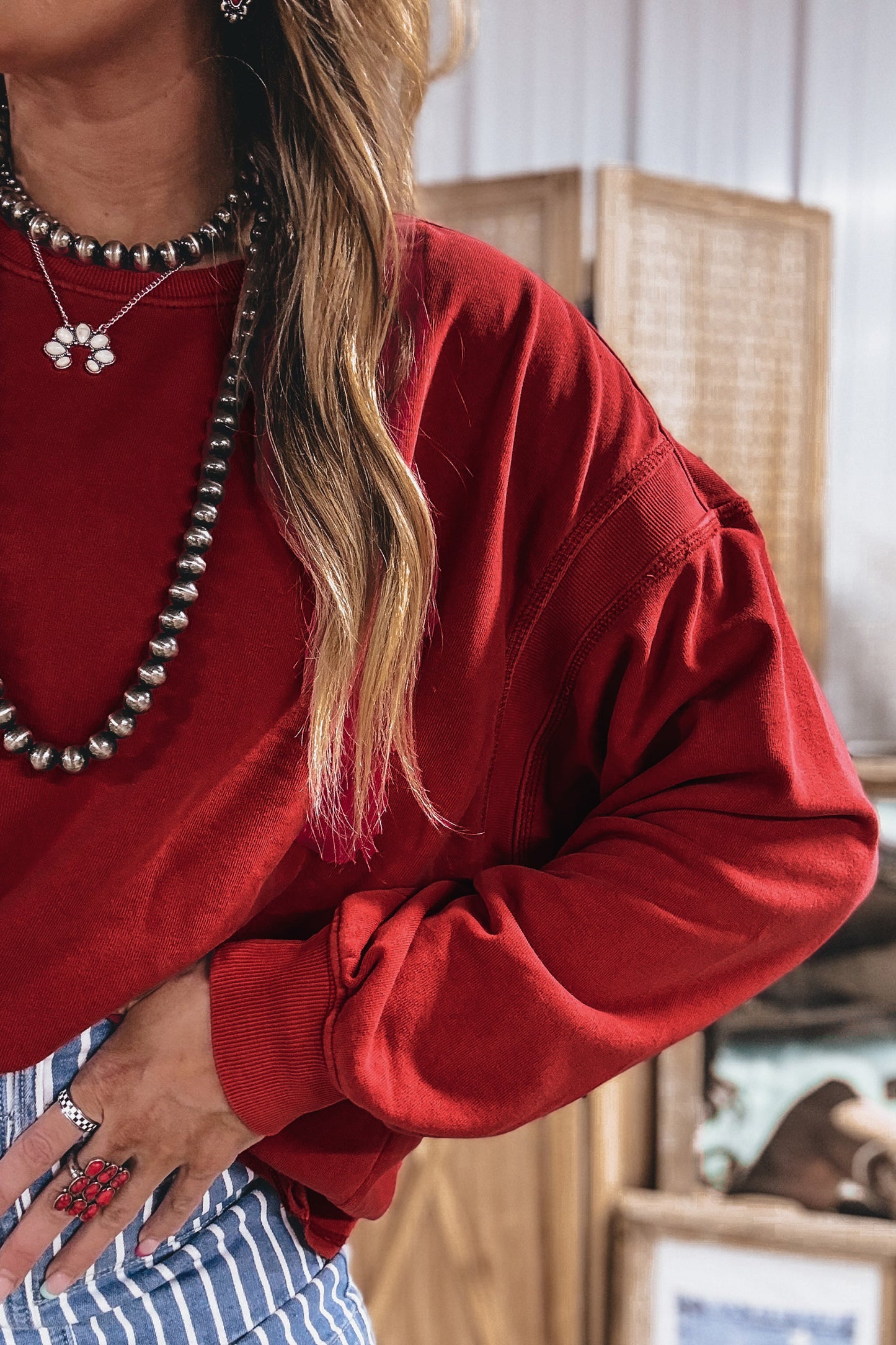 Racing Red Ribbed Detail Drop Shoulder Cutout Back Sweatshirt