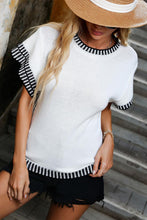 White Contrast Trim Round Neck Batwing Sleeve Knitted Top