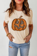 Camiseta caqui con estampado de calabaza y leopardo de Halloween