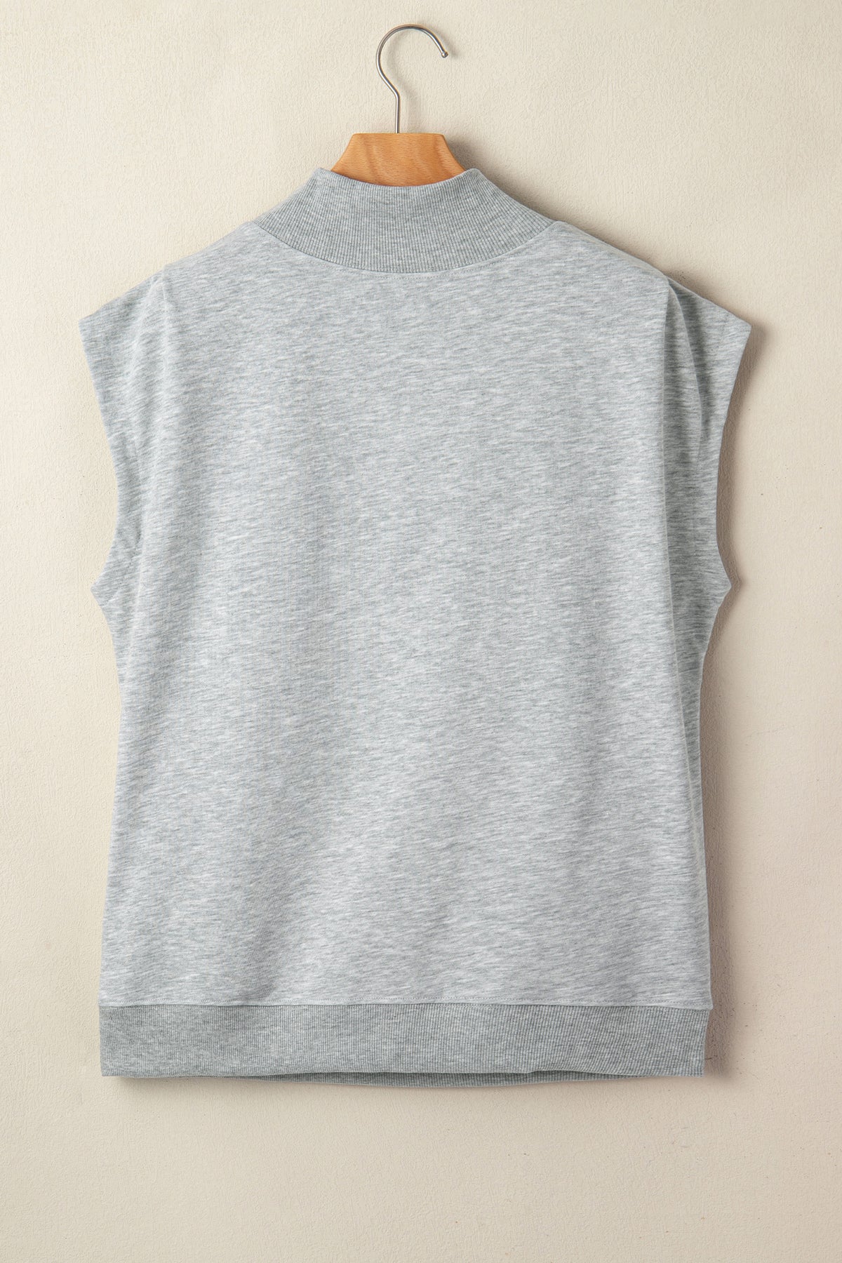 Light Grey Solid Color High Neck Cap Sleeve Loose Top