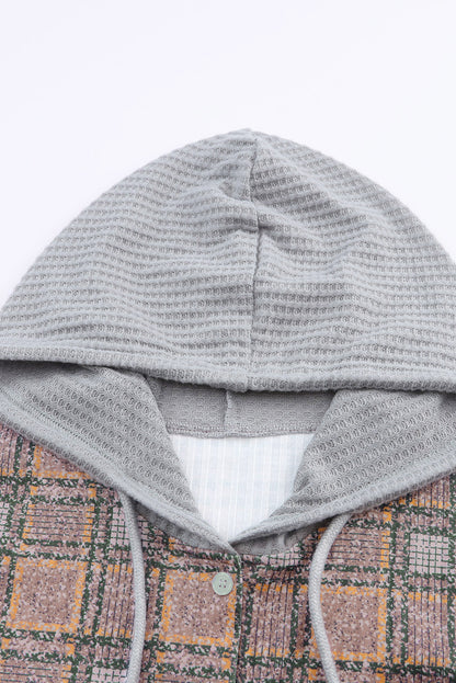 Plaid Contrast Hooded Drawstring Shacket