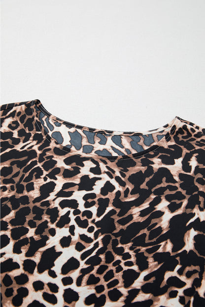 Ensemble pantalon ample à imprimé animal marron et bords contrastés