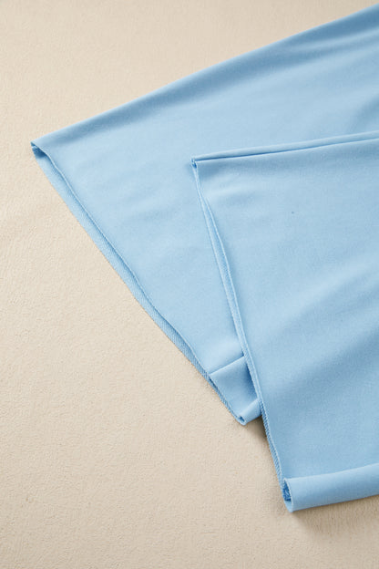 Mist Blue Solid Color Loose Tee Drawstring Wide Leg Pants 2pcs Outfit