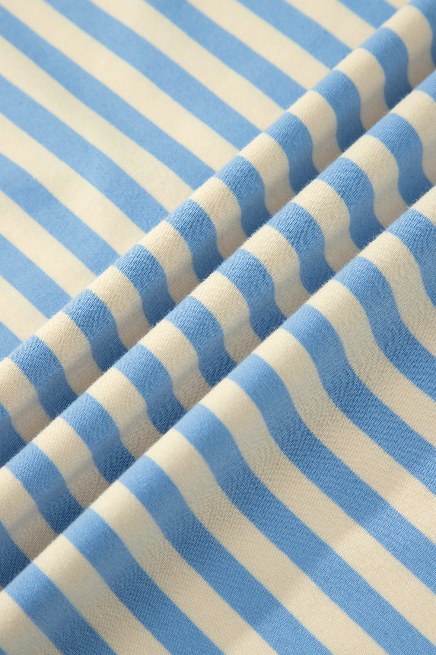 Sky Blue Stripe Plus Size Drop Shoulder Contrast Trim Round Neck Tee