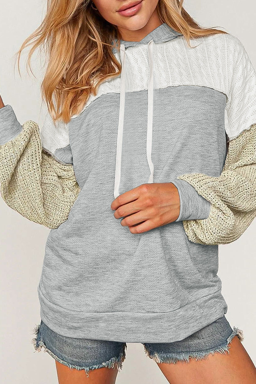 Sweat à capuche patchwork gris colorblock 