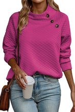 Apricot Quilted Buttoned Neckline Stand Neck Pullover Sweatshirt