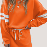 Orange Varsity Stripe Detail Drop Shoulder Pullover Mini Skirt Set