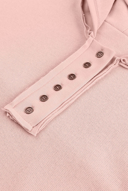 Sweat à capuche décontracté à boutons et bordures patchwork unies 