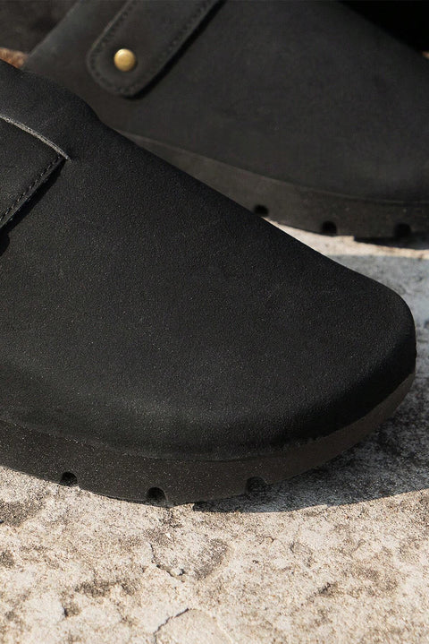 Black Suede Buckle Detail Slippers