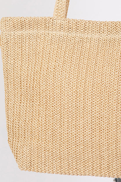 Parchment Solid Color Straw Woven Summer Beach Tote Bag