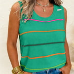 Green Stripe Round Neck Knitted Sweater Tank
