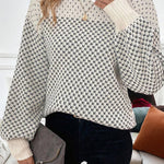Black Contrast Color Pattern Lantern Sleeve Sweater