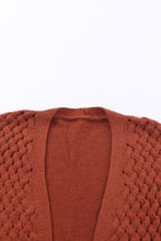 Brown Open Front Woven Texture Knitted Cardigan with Pockets