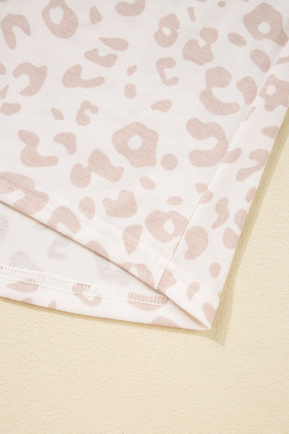 Beige Cheetah V Neck Tee and Pants Lounge Set