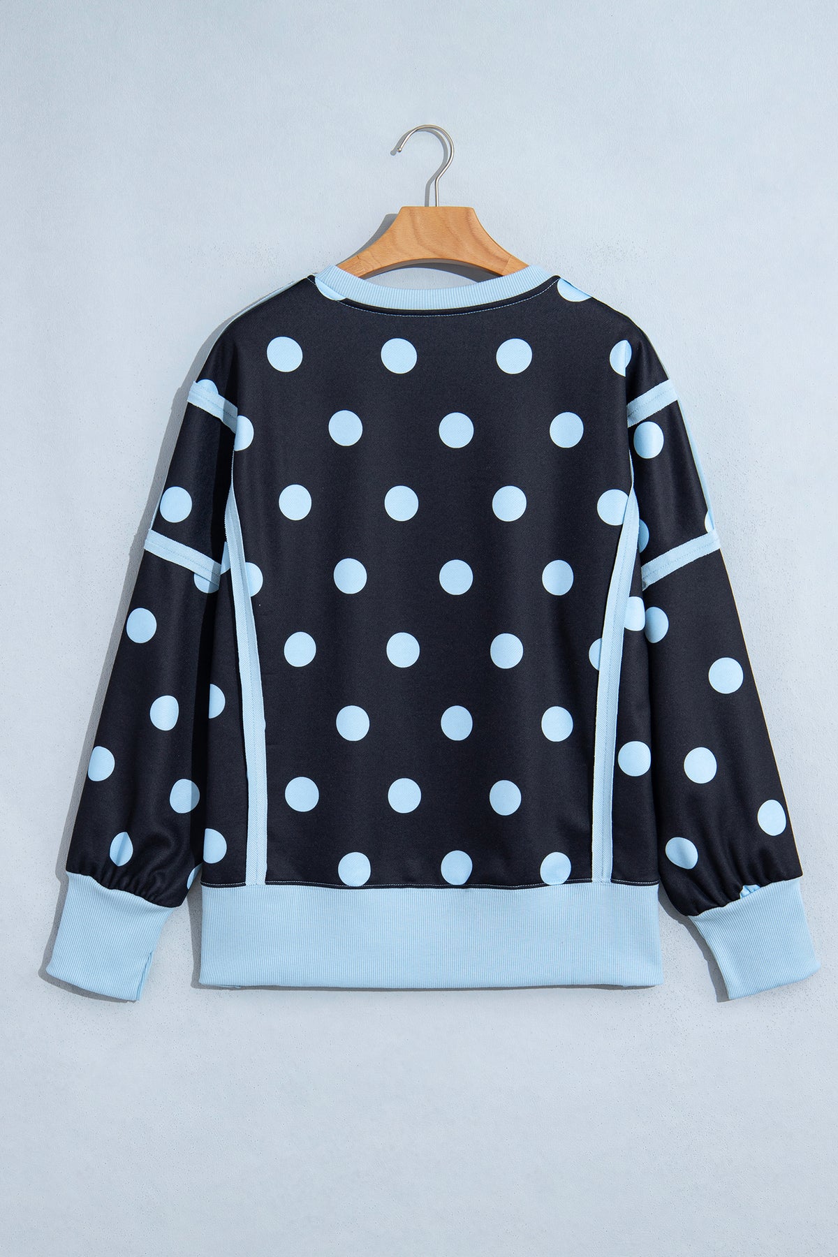 Black Polka Dot Contrast Patchwork Round Neck Baggy Sweatshirt