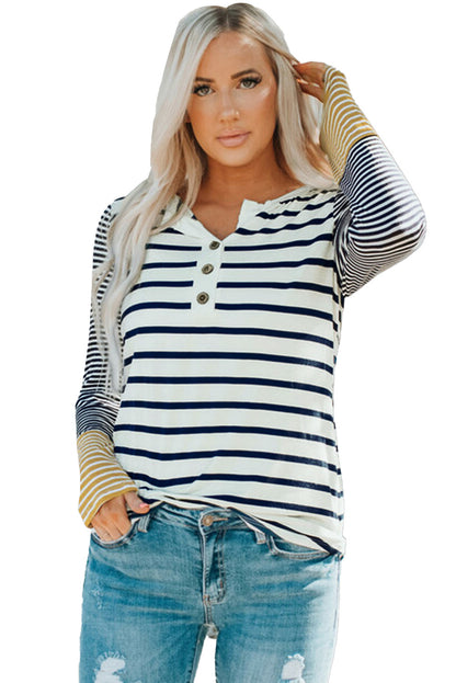 Top henley con botones a rayas y manga larga