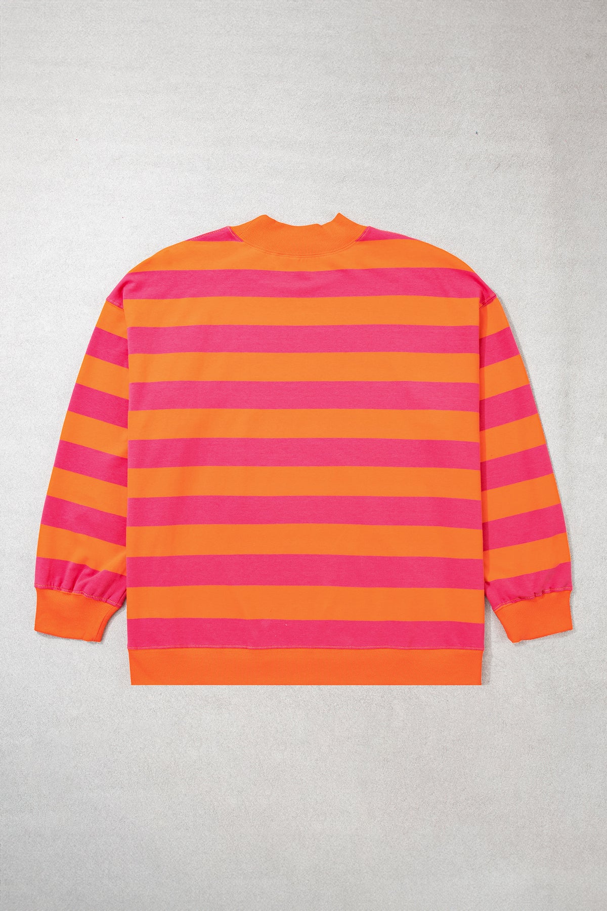 Orange Stripe Ribbed Trim Stand Neck Dropped Shoulder Plus Size Sweatshirt